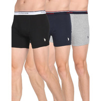 U.S. POLO ASSN. Men's Pure Cotton Mid Rise Solid 1667 Boxer Breifs-Pack of 3 Trunks I667-P3_Black|Grey Melange|Navy
