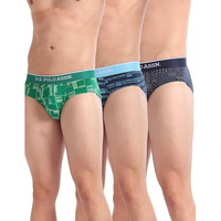U.S. POLO ASSN. Men's Cotton Blend Classic Printed Briefs (Pack of 3) (OEB01-P3_Blue-Navy-Green