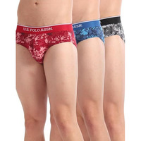 U.S. POLO ASSN. Men's Cotton Blend Classic Printed Briefs (Pack of 3) (OEB01-P3_Blue-Red-Grey