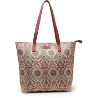 Aquatan Canvas Block and Floral printed Tote Bag for women office use spacious work tote big size stylish big handbags for women (Dark Red Printed)