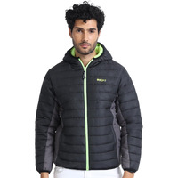 Boldfit Men's Quilted Polyester Standard Length Jacket Monsoon Winter Wear Hooded Winter Padded Bomber Full Sleeve Jacket Black Charcoal Small