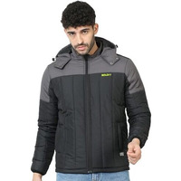 Boldfit Men's Quilted Polyester Standard Length Jacket Monsoon Winter Wear Hooded Winter Padded Bomber Full Sleeve Jacket Black Grey 2XL