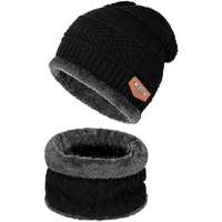 Bureaucrat Beanie Cap Neckwarmer Winter Combo for Men Women Skull Slouchy Winter Woolen Knitted Inside Fur Mens Woollen Caps Muffler Scarf Set-Black