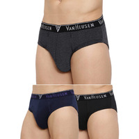 Van Heusen Men Briefs - 100% Combed Cotton - Pack Of 3 - Anti Bacterial, Colour Fresh, Moisture Wicking, Multicolor, Large