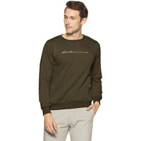Qube By Fort Collins Men's Fleece Round Neck Regular Sweatshirt (929241 SMU_Dark Olive_2XL)