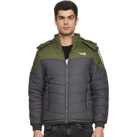 Qube By Fort Collins Men's Solid Nylon Short Length Jacket (430221AZ_Grey/Olive_XXL_Grey, Olive_2XL)