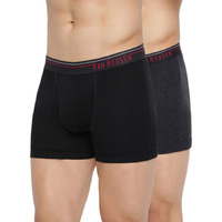 Van Heusen Men Boxer Briefs - 100% Combed Cotton - Pack Of 2 - Anti Bacterial, Colour Fresh, Moisture Wicking_10032_Anthra Mel, Pure Black_M