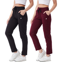 Modeve  Women Cotton Blend Pack of 2 Track Pant for Summer || Women Lower || Women Pyjama || Lounge Pants_Black and Wine_XX-Large