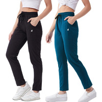Modeve  Women Cotton Blend Pack of 2 Track Pant for Summer || Women Lower || Women Pyjama || Lounge Pants_Black and Teal_X-Large