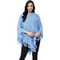 Modeve Women Blue Cable Knit Poncho with Fuzzy Detail||Winterwear||