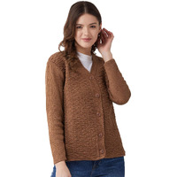 Pivl Women's Blended V-Neck Cardigan Sweater (PV502_Coffee