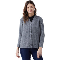 Pivl Self Design V Neck Casual Women Sweater/Cardigan for Winter (Medium, Grey)
