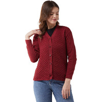 Pivl Self Design V Neck Casual Women Sweater/Cardigan for Winter (Large, Maroon)
