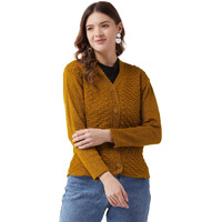 Pivl Self Design V Neck Casual Women Sweater/Cardigan for Winter (Large, Mustard)