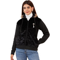 PIVL Women's Fleece Winter hooded Jacket_BLACK_L