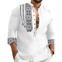 DEELMO Men's Cotton Blend Mandarin Collar Regular Fit Full Sleeve Casual Short Kurta, White, XL