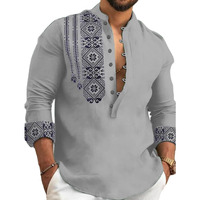 DEELMO Men's Cotton Blend Mandarin Collar Regular Fit Full Sleeve Casual Short Kurta, Grey, 2XL