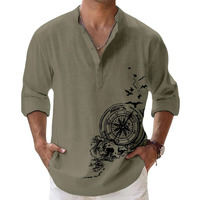 DEELMO Men's Cotton Blend Mandarin Collar Regular Fit Full Sleeve Casual Short Kurta, Mehandi, XL