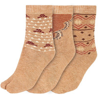CREATURE Warm Woolen Calf Length Thumb Socks For Women Winter Wear (Light brown, Large)- Set of 3 Pairs