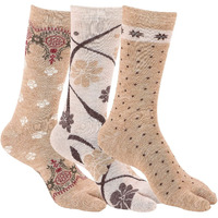 CREATURE Women's Warm Woolen Calf Length Thumb Socks - Set of 3 Pairs (Light Brown, Large)