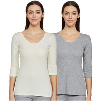 Amazon Brand - Symbol Women's Casual Slim Fit Thermal Top (SB-AW21-THTOP_Light Grey & Ecru_L)
