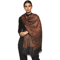 Weavers Villa - Women's Faux Pashmina Silk Paisley Design Black Shawls, Stoles (Black), 100cm X 200cm