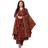 KLOSIA Women Printed Kurta and Pant Set with Dupatta (in, Alpha, S, Red)