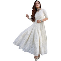 LookMark Women's & Girl's White Color Chikankari Long Kurti Gown(K1113-M)