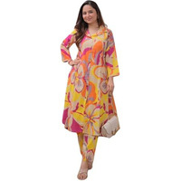 Leriya Fashion WOMEN PRINTED A-LINE CO-ORD KURTA SET FOR WOMEN (LF-W2093&TR1053-XL-MULTICOLOR)