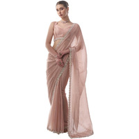 ORHANS Women's Chiffon All Over Fix Diamond & Lace Work Saree With Art Silk Matching Unstitched Blouse Piece