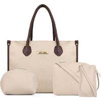 LEGAL BRIBE Women's Textured Western Tote Bag Combo Of 4 (Beige)