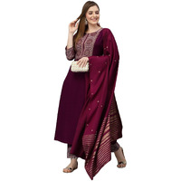 KLOSIA Women Embroidered Kurta and Pant set with Dupatta (Large)