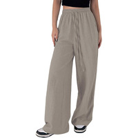 GRECIILOOKS Textured Trousers for Women Oversized Wide Leg Trousers (GL-TR1028-S-BEIGE)