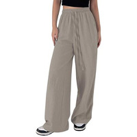 GRECIILOOKS Textured Trousers for Women Oversized Wide Leg Trousers (GL-TR1028-M-BEIGE)