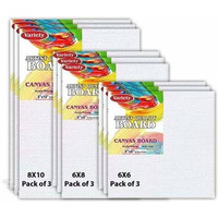 Variety Canvas Cotton Canvas Board Medium Grain 8 X 10, 6X8, 6X6 Combo Pack of 9, White Color