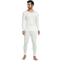 XYXX Men's Thermal Set | Antibacterial, Skin Friendly with Superior Heat Retention | Slim Fit Solid Alpine IntelliHeat Thermal Set | Pack of 1 (Off White, Medium)