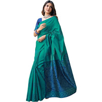 SAMAH Women's Jacquard Silk Saree (3697S120N_Teal Green2)