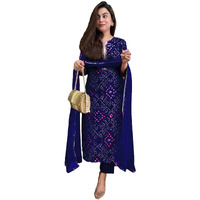 GoSriKi Women's Rayon Blend Straight Printed Kurta with Pant & Dupatta (TURAE Royal Blue-GS_L_Blue_Large)