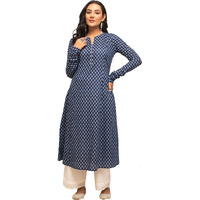 FIORRA Women's Floral Printed Navy Blue Cotton A-Line Kurta FAR0101