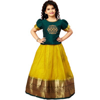 White Button New latest Girl's Tissue checks readymade Lehenga choli for girls dress (12-13 Years, Green Yellow)