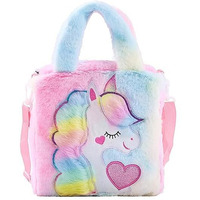 ADISA Unicorn Toddler Bag Princess Fur Crossbody Handbags Gift for Girls (Pink)