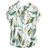 Leriya Fashion Shirt for Men | Tropical Leaf Printed Rayon Shirts for Men | Preppy Short Sleeves | Spread Collared Neck | Perfect for Outing | Camp Wear Shirt for Boys (Large, White) LF-MS-6046