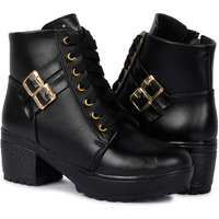 Longwalk Women Fashion Casual Boot High Ankle Heel for Girls Boot (Black, Numeric_5)