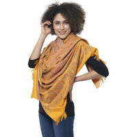 Weavers Villa - Women's Faux Pashmina Silk Paisley Design Shawls, Stoles (Mustard), 100cm X 200cm