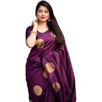 C J Enterprise Women's Banarasi Saree Pure Kanjivaram Silk Saree Soft Design Wear Pattu Sarees Latest Cotton With Blouse Piece Kanchipuram for Wedding sadi new ladies 2025 (KeriGola-51) (Purple)
