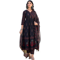 KLOSIA Women Printed Anarkali Kurta and Pant Set with Dupatta | Traditional | Ethnic Set | (Medium) Black