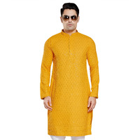 DIVISIVE Men's Sequince Embroidered Cotton Blend Only Kurta (DKRT1_L_Yellow)