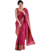 Flosive Women's Rani Pink Kanjivaram Silk Saree With Zari Weaving Work