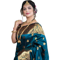 C J Enterprise Women's Banarasi Saree Pure Kanjivaram Silk Saree Soft Design Wear Pattu Sarees Latest Cotton With Blouse Piece Kanchipuram for Wedding sadi new ladies 2025 (Vruksh-51) (Peacock Blue)