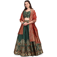 PURVAJA Women's Jacquard Semi-Stitched Lehenga choli (Arambh-D-Green_Green_Free Size)